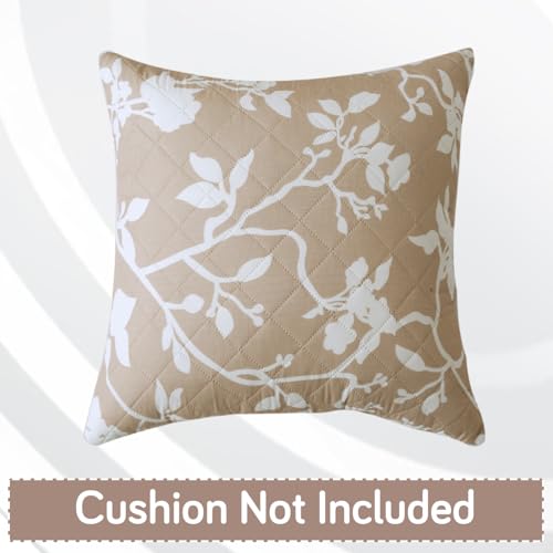 Image of HOKIPO 'Elira Series' Printed Quilted Cushion Cover for Sofa 16x16 Inches, Set of 2, Buff Brown Sillehoute Floral (AR-6231-C7*2)