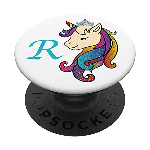White Phone Pop Up Holder,Fun Misty Rainbow Unicorn Letter R PopSockets PopGrip: Agarre intercambiable para Teléfonos y Tabletas