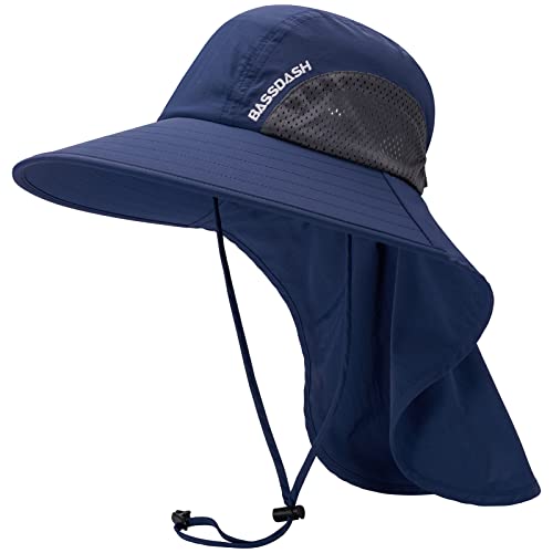 Image of BASSDASH UPF 50+ Unisex Water Resistant Wide Brim Sun Hat with Large Neck Flap Ponytail Fishing Hat for Men Women