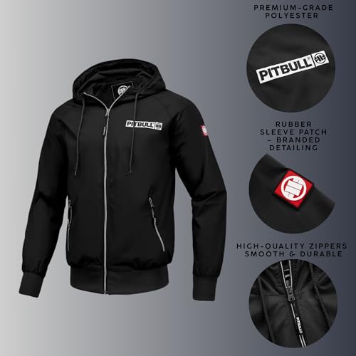 PITBULL - Jacken Herren mit Kapuze, Winddichte Herren Jacke Übergang Athletic Hilltop, Bequeme Seitliche Taschen mit Reißverschluss, Herren Jacken Übergang Perfekt für Outdoor - XL, Schwarz