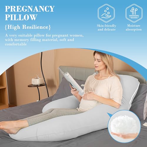 Image of Cute Castle Cooling Cover Pregnancy Pillows, Soft U-Shape Maternity Pillow with Removable Cover - Full Body Pillows for Adults Sleeping - Pregnancy Must Haves - Jumbo 57 Inch - Light Grey