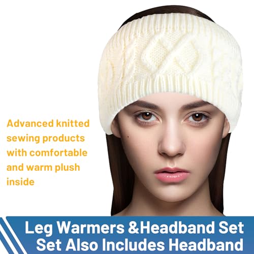 TUYUU Warm knit Fleece Lined Leg Warmers and Headband Set for Figure Skating Hockey Skating Ice Skating.Skating Accessories4