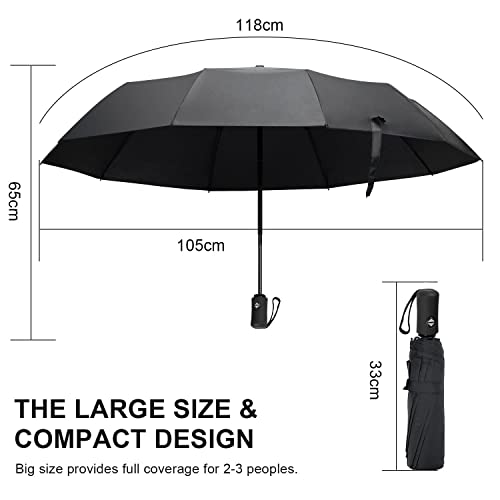Image of QONETIC Portable Auto Open Close Travel Umbrella for Men & Women, Windproof Folding Umbrella for Rain, Compact Waterproof Umbrella, Lightweight 3 Fold Design for Daily Travel & Office Use