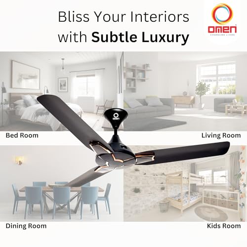Image of Omen Changing Lives Jazz 1200mm Ceiling Fan for Home & Office | Decorative Fan | Anti-Dust Blades | BEE-Star Rated | 350 RPM High-Speed | Superior Airflow | 2-Year Warranty| Matt Black