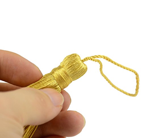 Image of Makhry 20pcs 4.3 Inch Handmade Silky Floss Mini Tiny Craft Tassels with 2-Inch Cord Loop and Small Chinese Knot for Earrings, Souvenir, Bookmarks, DIY Craft Accessory,Tags (#16 Light Gold)