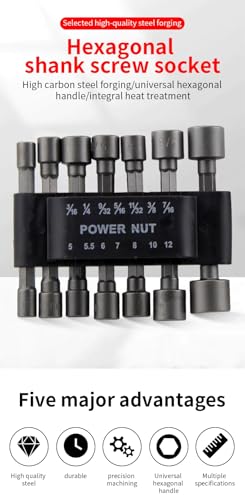 Image of Zurato 14 Piece Power Nut Driver Drill Bit Socket Wrench Tool Set | 35K Carbon Steel 1 /4 Inch Hex Shank Nut Driver Bits | Rustproof Wrench Adapter Kit for Drill Machine (14 Piece, Pck of 1)