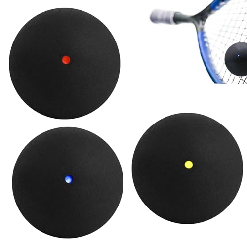 3 PCS Squash Balls - Yellow Red Blue Dot - Professional Grade Rubber Material for Elite to Beginner Competition and Training