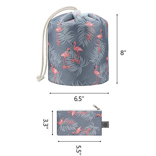 Barrel Makeup Bag Drawstring Travel Cosmetic bag for Women and Girls Portable Foldable Multifunction Toiletry Bucket Bags Round Organizer Storage Pocket Soft Collapsible (Type-3)