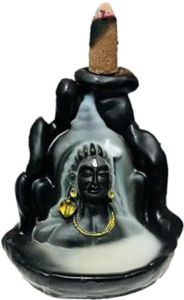 Resin Lord Adiyogi Shiva Statue With Incense Folder, Mahadev Murti For Mandir, Home/Office Decor With Free 10 Incense Cones, Black