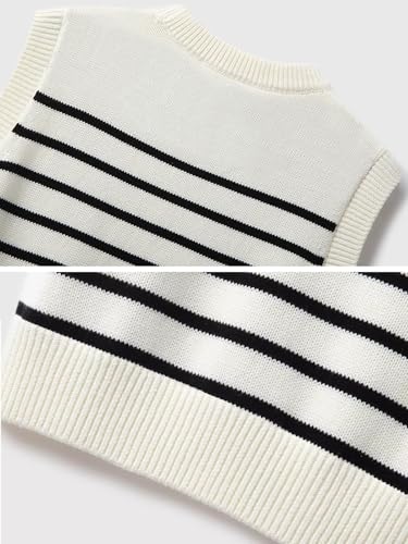 Image of Wowcarbazole Women's Striped Sweater Vest Summer Sleeveless Crew Neck Pullover Knit Tops Casual Trendy Crop Top