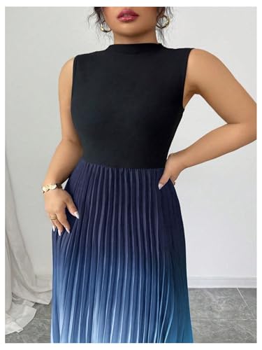 Image of SOLY HUX Women's Plus Size Summer Ombre Sleeveless Flowy Maxi Dress | Birthday, Pleated A Line, Mock Neck, Formal Outfits,Cocktail, Wedding, Graduation