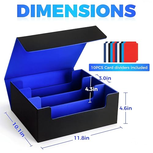 SFSOC Card Storage Box For Trading Cards,1800+ MTG Deck Box With 10 Dividers,6 Stoppers,4 Supporters,Leather Magnetic Closure Card Boxes Fits For Magnetic Cards Holder,Toploaders,YuGiOh,TCG