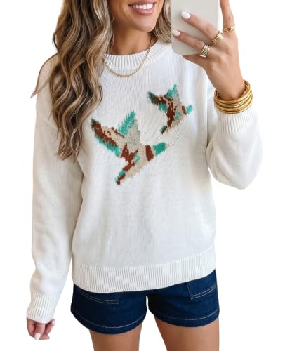 Image of SELINK Women's Holiday Sweater Crew Neck Print Casual Long Sleeve Pullover | cute tops, knit graphic sweaters, sequin letters, festive outfits, comfort fit for party daily wear
