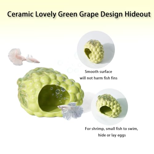 Image of Ceramic Aquarium Decor Cute Grape Green Betta Fish Tank Hide