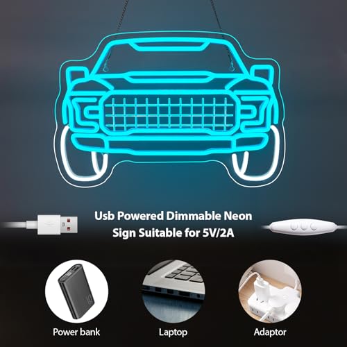 Image of Blue Truck Neon Sign LED Car Light Up Garage Decor Vintage Racing Man Cave Wall Art Off Road Pickup Fathers Day Neon Signs for Automotive Sport Room Night Lights Teens Bedroom Decorations