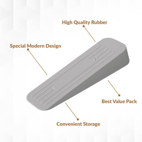 Image of Rubber Door Stopper Wedge, Heavy Duty Anti-Slip Door Holder & Blocker with Strong Grip for Tiles, Marble, Wood, Carpet & Cement Floors | Home, Office, School & Warehouse Use (Grey, Pack of 2)