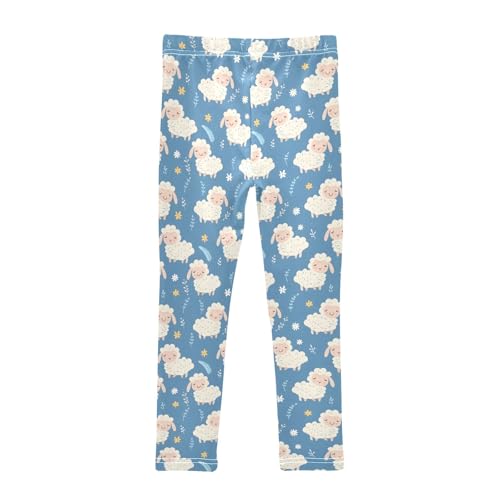 Cartoon Sheep Leaf Girls Leggings Kids Yoga Pants Athletic Tights Pants 4-10 Years2