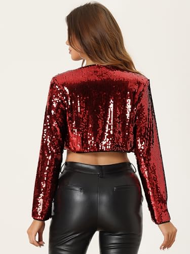 Image of Allegra K Sequin Bolero Shrugs for Women's Slim Fit Christmas Party Club Collarless Sparkly Crop Jackets