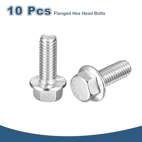 Image of uxcell 10Pcs 3 /8-16 x 1 Flanged Hex Head Bolts, 304 Stainless Steel Flange Hexagon Screws, Flange Hex Drive Screws 5.8 Grade for Machinery Industry Home Appliances, Silver