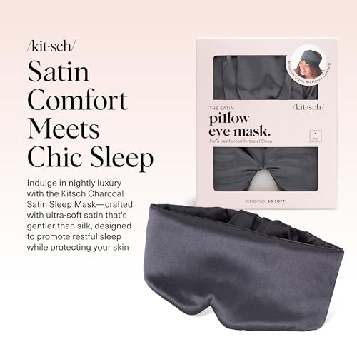 Kitsch Satin Sleep Mask - Eye Masks for Sleep, Softer Than Silk Satin Sleeping Mask Blindfold and Sleep Masks for Women and Men, Eye Care Travel Essentials - Charcoal Black - Image 3