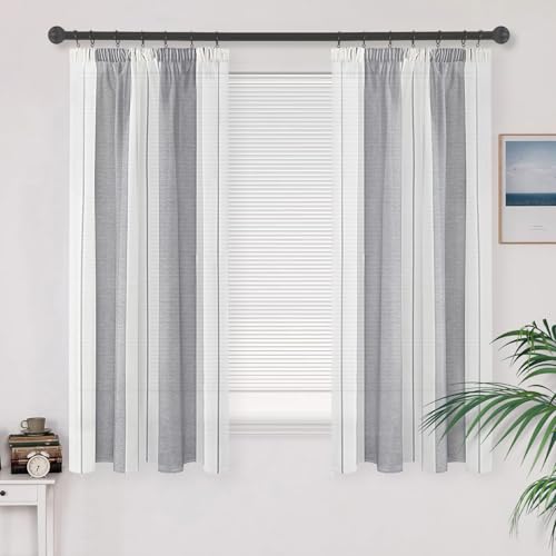 MRTREES Cortinas Salon Modernas con Rayas Blanco y Gris Cortina para riel, Bonitas Cortinas Dormitorio Juvenil, Translucidas Visillos para Ventanas Habitacion, Visillos Salón 2 Piezas, 2X A140xL137CM