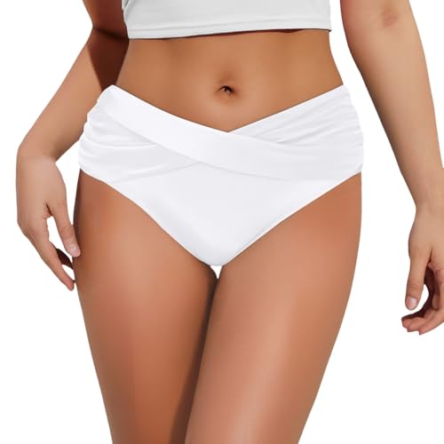Bas de bikini froncé taille M au coloris rose vif ultra tendance