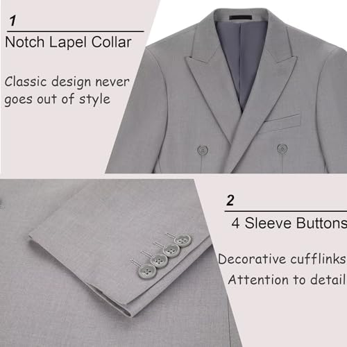 Mens Suits 2 Piece Slim Fit Suit Double Breasted Solid Tuxedo for Formal Wedding Prom Business Blazer & Pants2