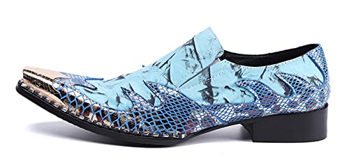 Santimon Men's Dress Shoes Genuine Leather Metal Pointed Toe Tip Tuxedo Business Formal Composite Loafers3