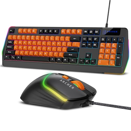 Image of Archer Tech Lab Wired Gaming Keyboard and Mouse Combo| Full Size 104 Keys, 19 Anti-Ghosting| 6 Button Mouse Adjustable 7200 DPI, 13 RGB Modes, Braided Cable| for PC, Laptop, Windows, Mac, Linux(G200)