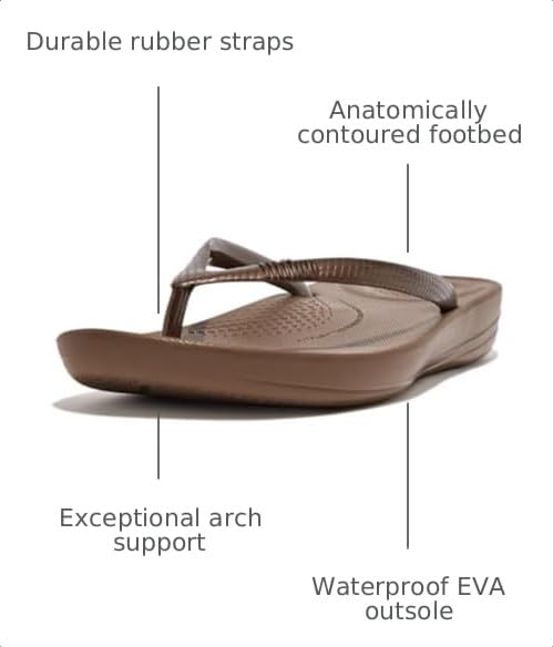 Image of FitFlop Womens iQushion Rubber Flip-Flops with Contoured Footbed for Walking, Lightweight Ergonomic Flip Flop Sandals with Arch Support and Foot Impact Pillows