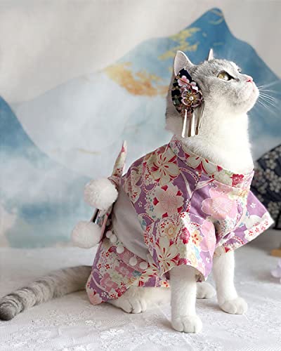 犬 着物 猫 服 犬 浴衣 お正月 晴れ着 コスプレ 仮装 防寒 艶やか ドッグウェア 和柄 クリスマス お祝い 花火 七五三 成人式 プレゼント 記念撮影 (Color : Purple, Size : X-Large)のサムネイル