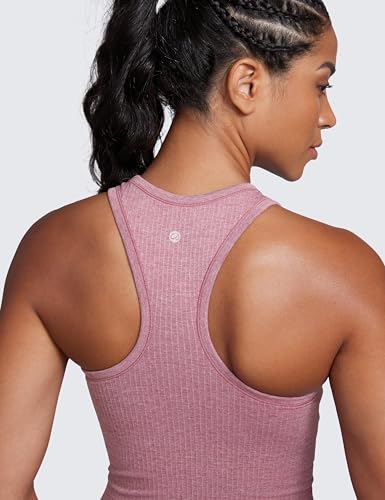 Image of CRZ YOGA Seamless Rib Racerback Crop Tank | Light Support, Removable Pads, Yoga, Ribbed, Racerback, Longline Sports Bras for Women