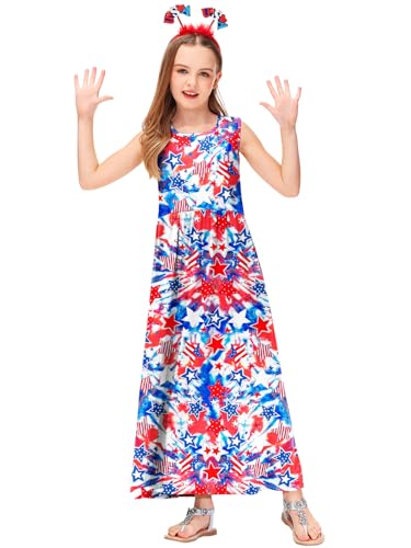 Image of Deerose Girls Maxi Dress Short Sleeve Casual Long Dresses with Pockets 5-14 Years