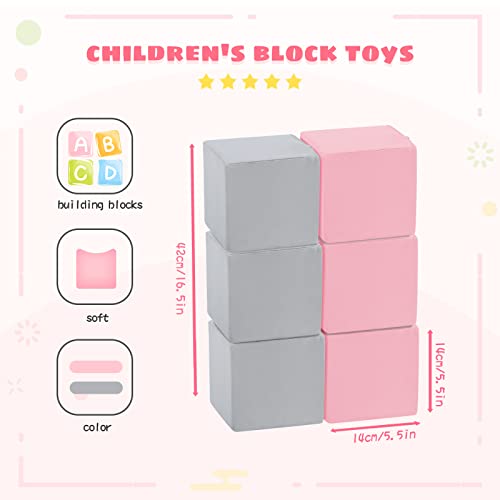 Trendbox 6 Pcs Toddler Foam Blocks, 5.5Inch Soft Foam Cubes Blocks With Detachable Washable Cover, Soft Play Blocks For Toddlers And Kid （Light Gray/Pink）… #TOP2