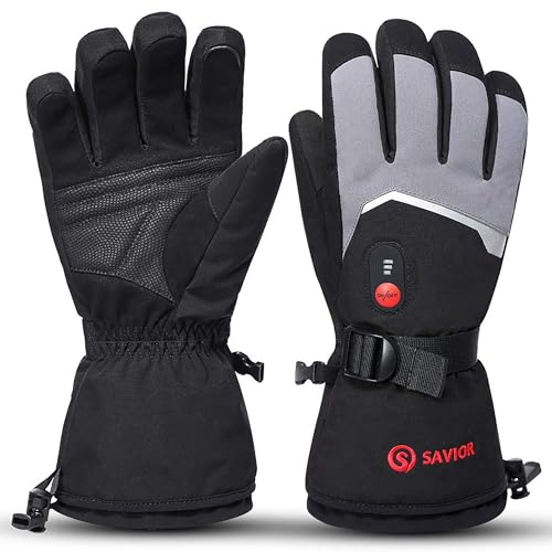 Image of SAVIOR HEAT Rechargeable Heated Gloves with 3 Heating Levels - Electric Ski Gloves, Touchscreen, Waterproof for Men Women
