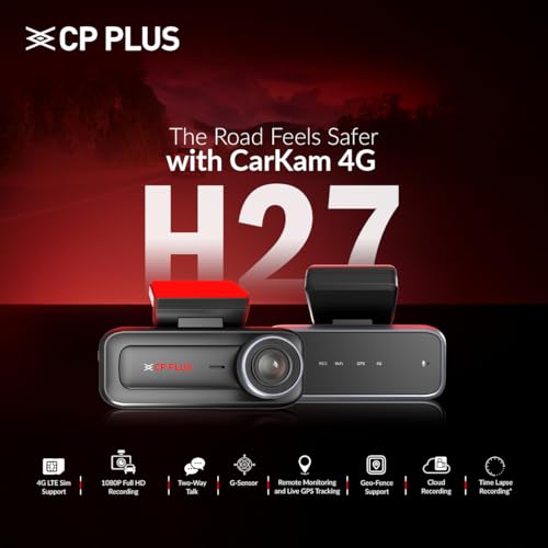 Image of CP PLUS 4G Live Dashcam for Car with 2MP Full HD Front Camera | Live View GPS Tracking | Geo-Fence | HDR Night Vision | Two-Way Talk | Collision Detection | 5G SIM Support | Upto 1TB Storage | CP-H27