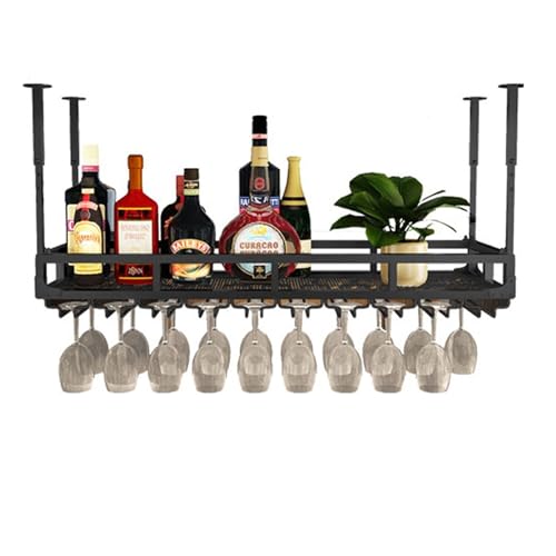 LIULIFEN Estante para Vino Colgante con Soporte para Copas, Estante para Vino en el Techo, Estante para Botellas de Vino Colgante Industrial, estantes de Barra Flotante con Colgador para co