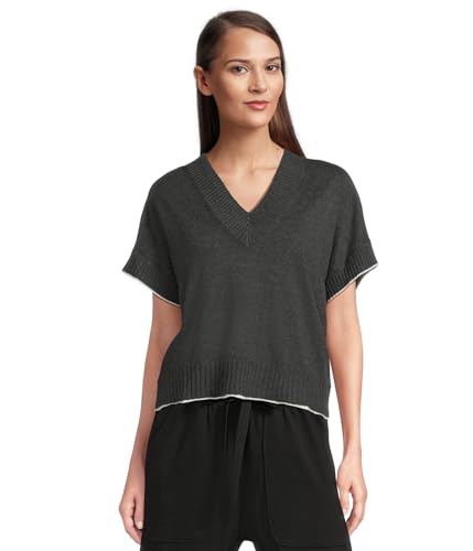 Lilla P Women's Short Sleeve V-Neck Pullover Sweater