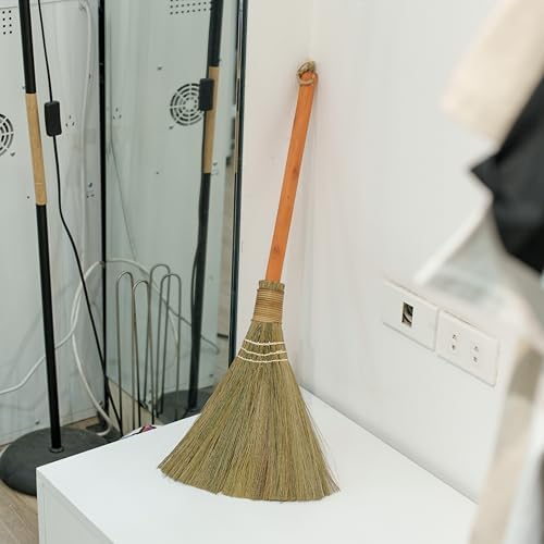 Handmade Whisk Sweeping Orange Broom - Vietnamese Straw Soft Broom - Brooms Decorative 12.2" Width, 28.35" Length
