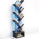 Coleshome Tree Bookshelf, 6-Tier Floor Standing Bookcase, Bookcases suitable for bedrooms and living rooms, Wooden bookshelves suitable for bedrooms and living rooms, Black