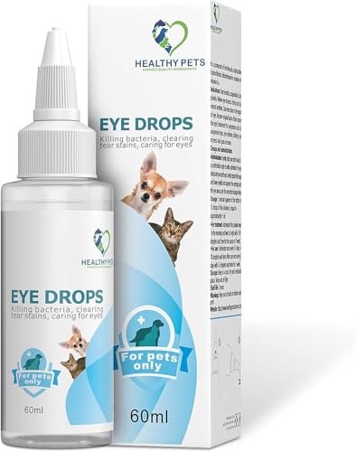 Healthy Pets Gouttes Yeux Chien et Chat 60ml - Pommade Antibiotique - Lave-Yeux pour Chiens et Chat - Gouttes pour Les Yeux Infection - Lotion pour Yeux...