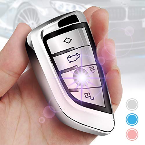 Smof for BMW Key Fob Cover,Full Protection Soft TPU Anti-dust Key Fob Case Compatible with BMW X1 X3 X5 X6 and 5 Series 2018 7 Series 2017 up 2 Series and 6 Series (GT) Keyless Entry (Silver)