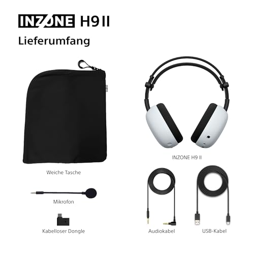 Sony INZONE H9 II kabelloses Gaming-Headset mit Noise Cancelling - mit Fnatic entwickelt, 360 Spatial Sound, Mikrofon mit KI-Rauschunterdrückung, 30h Akku, BT/LE/2,4 GHz/Kabel, PC - Weiß
