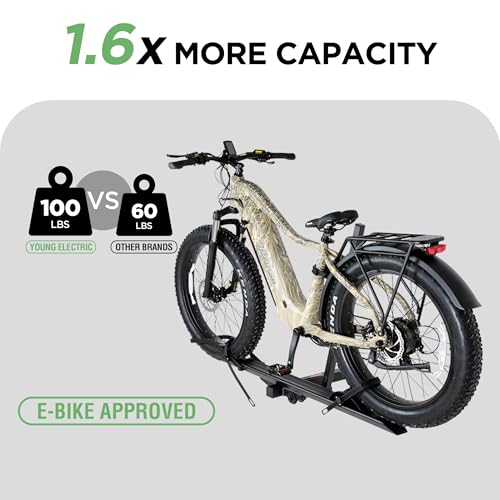 Image of Young 100LBS. Capacity Aluminum 1-Ebike Rack for Bicycles and Electric Bikes, fits Car SUV Van RV and Trailer with 2 inch Receiver, Fits up to 5 inch Fat Tire Width and 50 inch Wheelbase