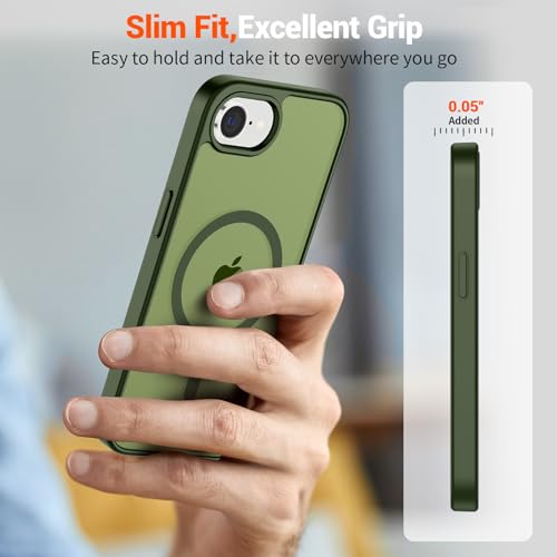 Image of SUPFINE Magnetic for iPhone 17e Case /iPhone 16e Case 2025 (Compatible with MagSafe)(Military Grade Drop Protection) Slim Translucent Matte Shockproof with Anti-Fingerprint Phone Case,Cangling Green