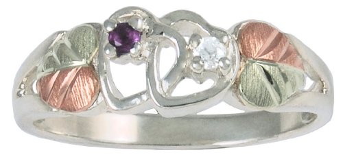 Sterling Silver Amethyst and Diamond Double Hearts Ring in Black Hills Gold