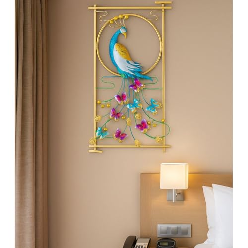 Image of Home And Crafts Iron Multicolor Peacock Leaf Metal Wall Art Decor Vertical Handcrafted Wall Mounted Sculpture Showpiece Perfect for Living Room Bedroom Kitchen Office (Size 22x42 Inch)