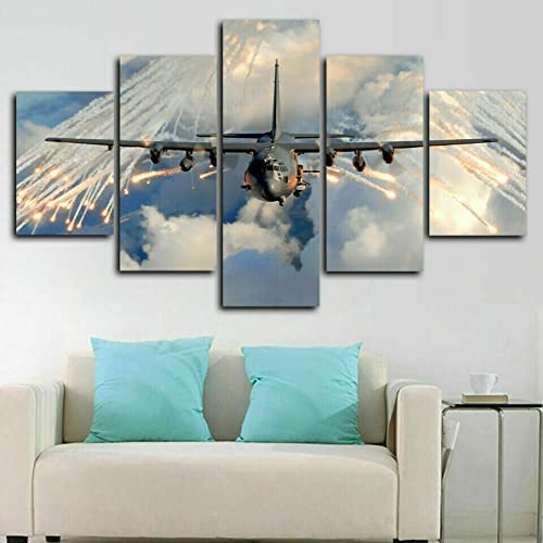 Impression Sur Toile Avion De Chasse Avion De Transport Tableau Peinture Sur Toile Moderne Pour Salon Appartement Chambre Décoration, 5 Pieces Sans Cadre 150...