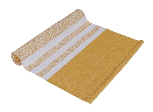 Image of Hand Woven 100% Natural Cotton Designer Rug|Kitchen Runner|Bedside Runner|Kitchen Mat|Carpet|Multiple uses for Balcony,Living Room,Bedroom,Size-22x60 Inches, (Yellow)