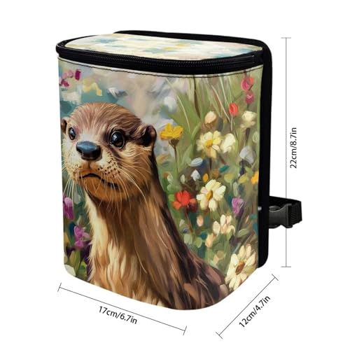 Image of Talayituse Otter Daisy Print Car Trash Bin, Large Size Auto Trash Can Adjustable Portable Garbage Can with Lid, Vehicle Hanging Bag for Headrest Front Back Seat